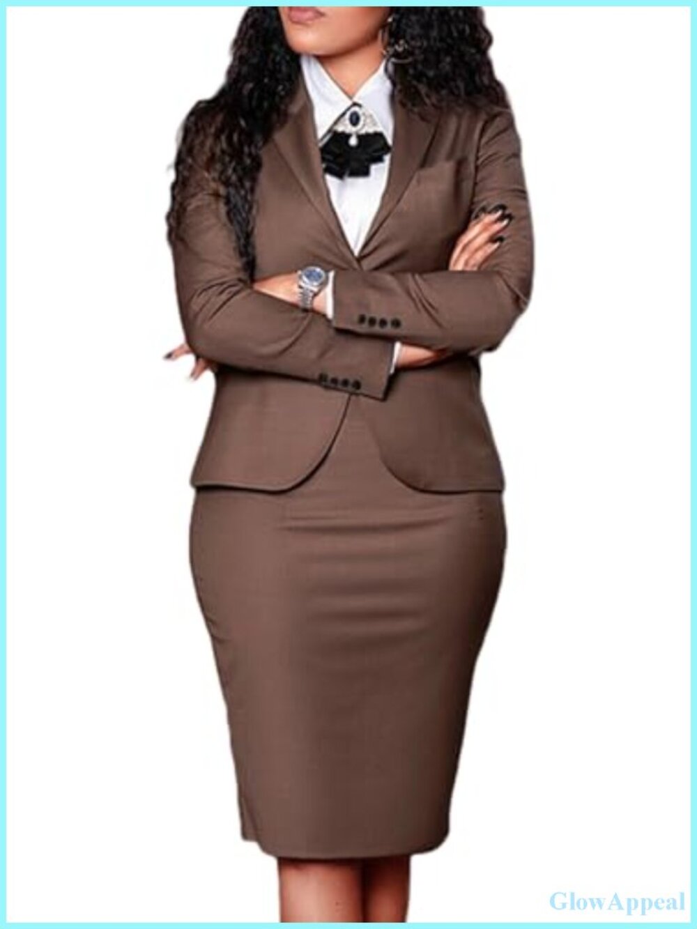 Women 2 Piece Skirt Suit Set Long Sleeve Blazer Business Outfit